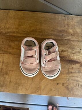 Vans Toddler Pink and White Velcro Sneakers